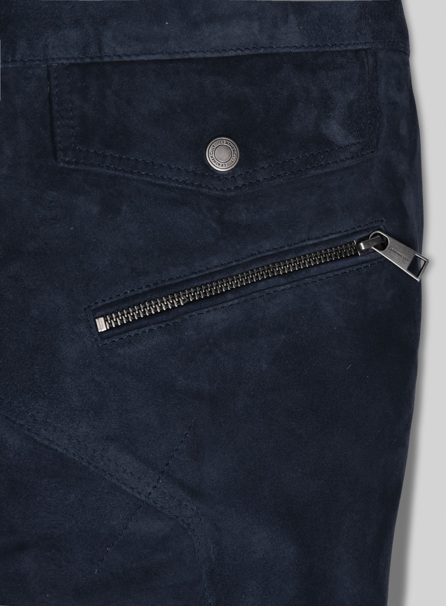 Dark Blue Suede Leather Cargo Jeans - Style 01-2