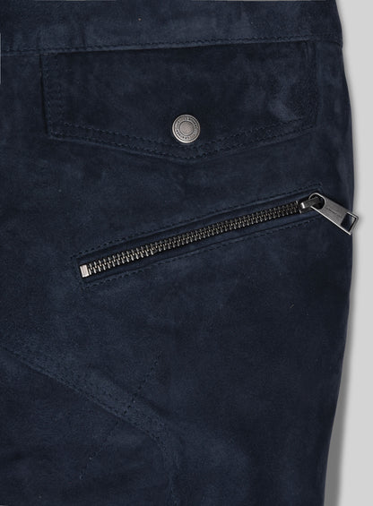 Dark Blue Suede Leather Cargo Jeans - Style 01-2