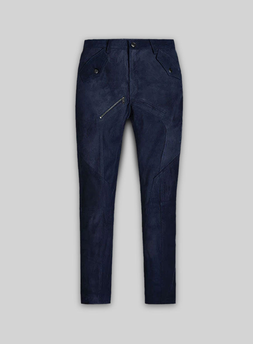 Dark Blue Suede Leather Cargo Jeans - Style 01-2