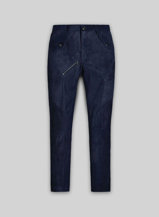 Dark Blue Suede Leather Cargo Jeans - Style 01-2