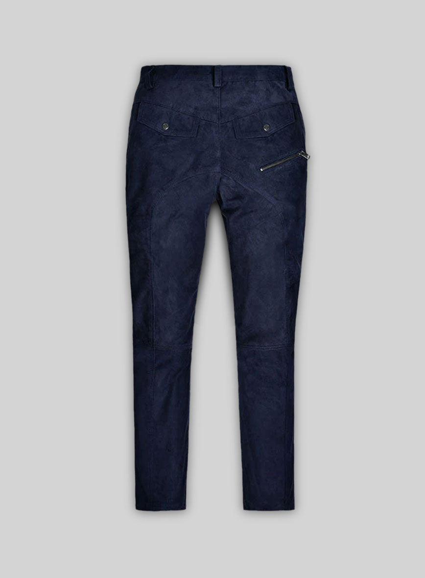 Dark Blue Suede Leather Cargo Jeans - Style 01-2