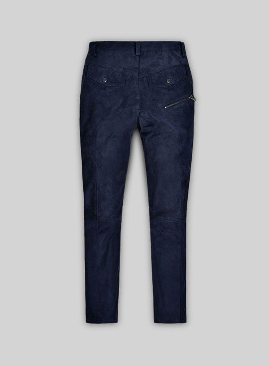 Dark Blue Suede Leather Cargo Jeans - Style 01-2