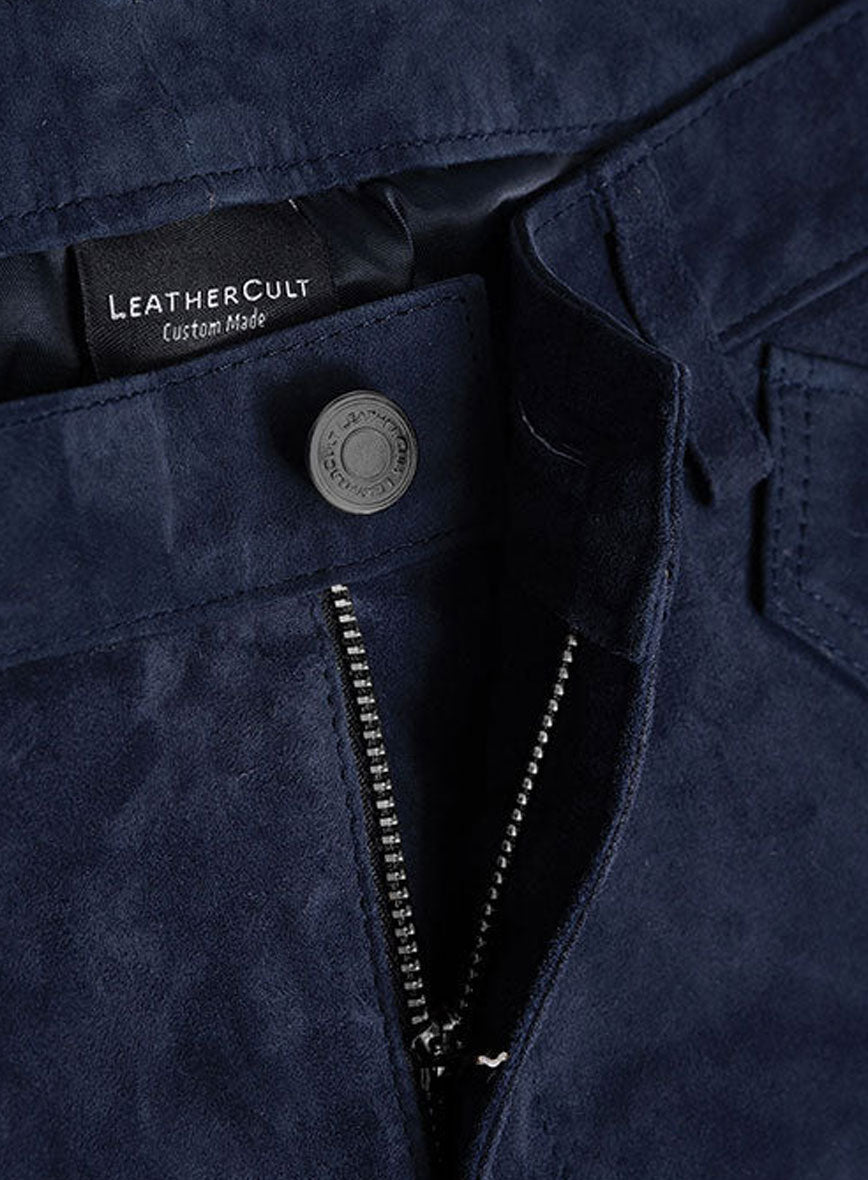 Dark Blue Suede Leather Cargo Jeans - Style 01-2