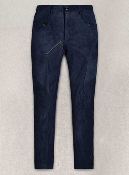 Dark Blue Suede Leather Cargo Jeans - Style 01-2 - LeatherCult