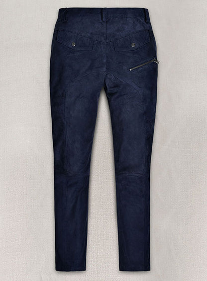 Dark Blue Suede Leather Cargo Jeans - Style 01-2 - LeatherCult