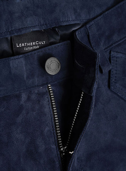 Dark Blue Suede Leather Cargo Jeans - Style 01-2 - LeatherCult