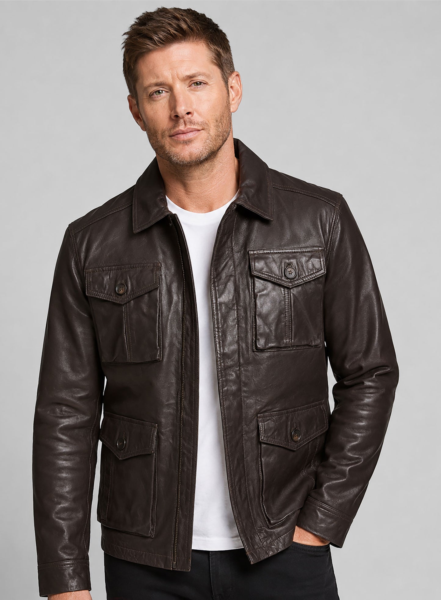 Dark Brown Jensen Ross Ackles Supernatural Season 7 Leather Jacket