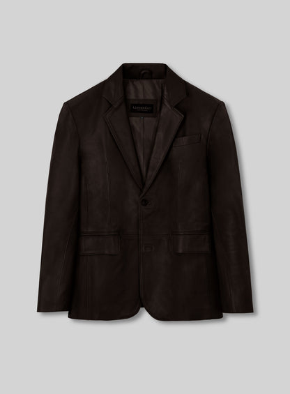Dark Brown Leather Blazer - 42 Regular