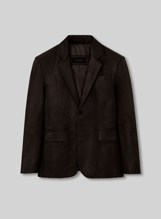Dark Brown Leather Blazer - 42 Regular