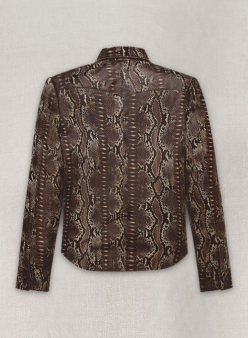 Dark Brown Python Classic Leather Shirt - LeatherCult