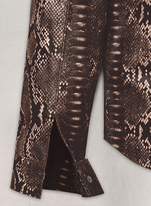 Dark Brown Python Classic Leather Shirt - LeatherCult