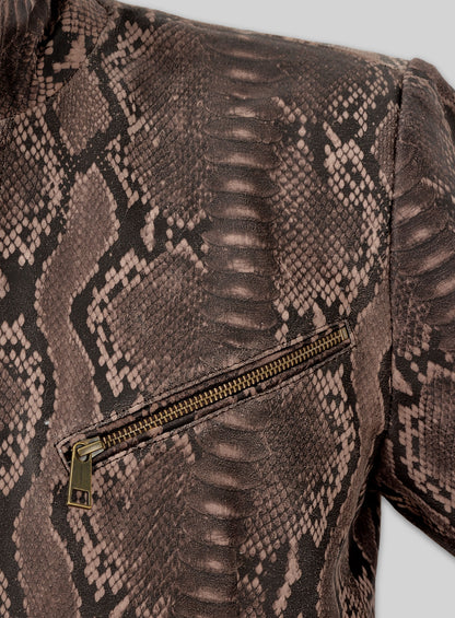 Dark Brown Python Zipper Leather Blazer #3
