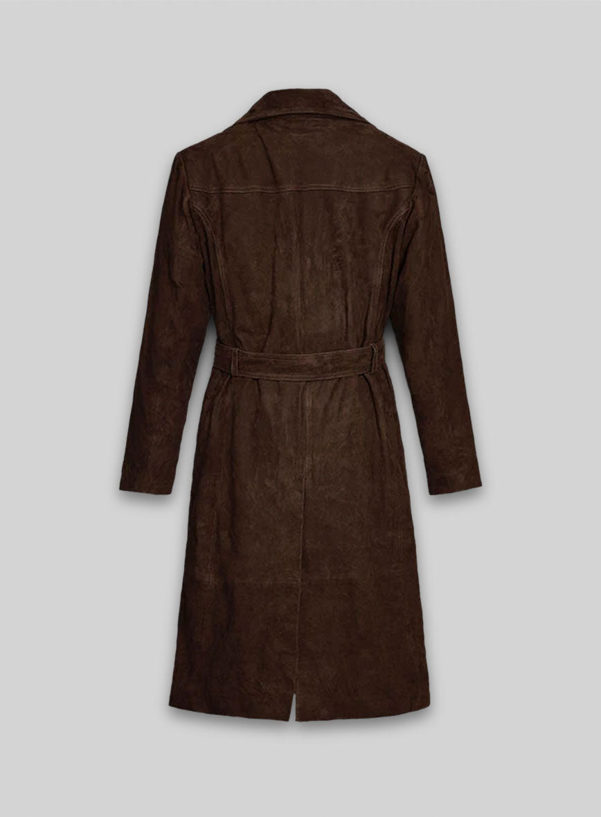 Dark Brown Suede Alpine Leather Long Coat