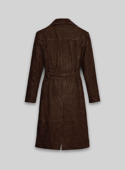Dark Brown Suede Alpine Leather Long Coat