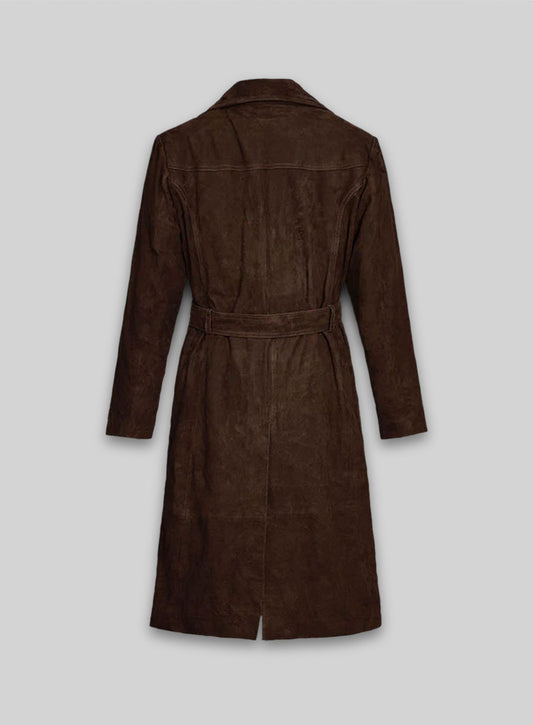 Dark Brown Suede Alpine Leather Long Coat
