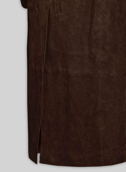 Dark Brown Suede Alpine Leather Long Coat