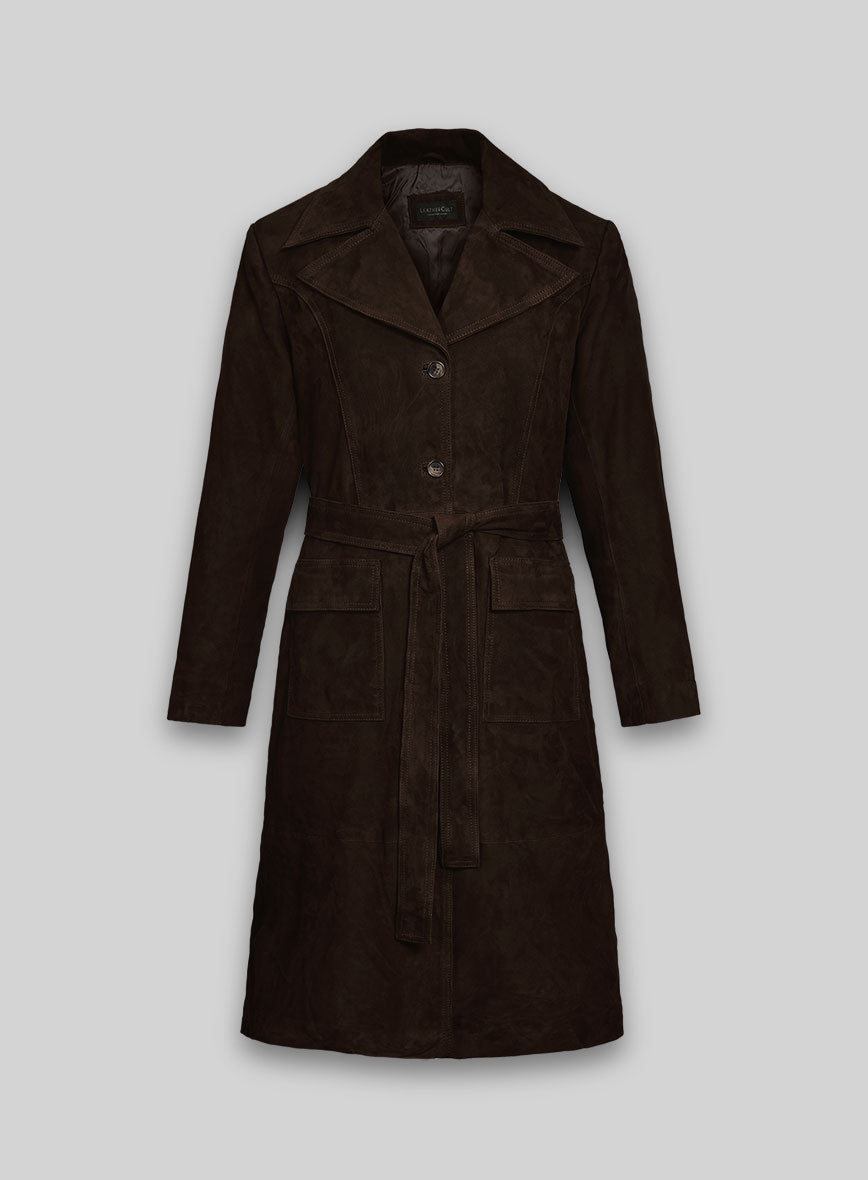Dark Brown Suede Alpine Leather Long Coat