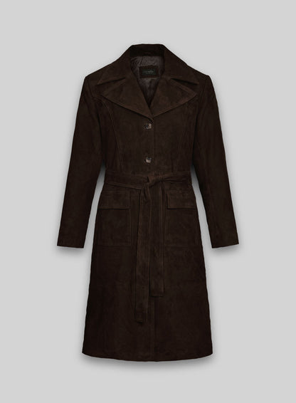 Dark Brown Suede Alpine Leather Long Coat