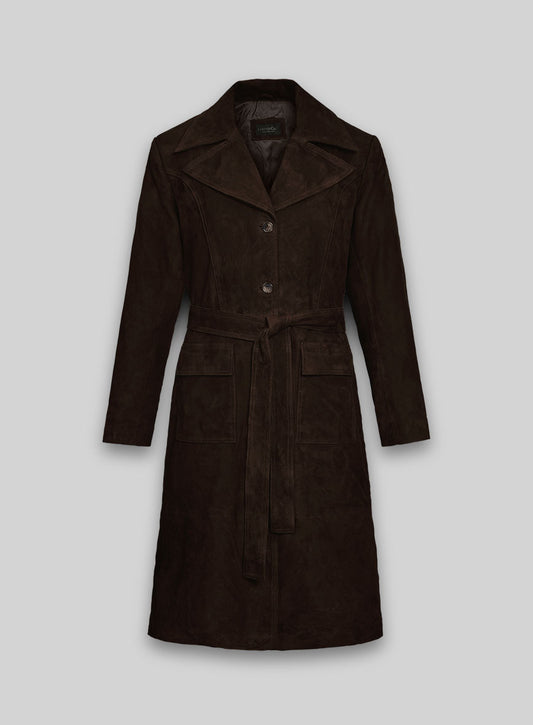 Dark Brown Suede Alpine Leather Long Coat
