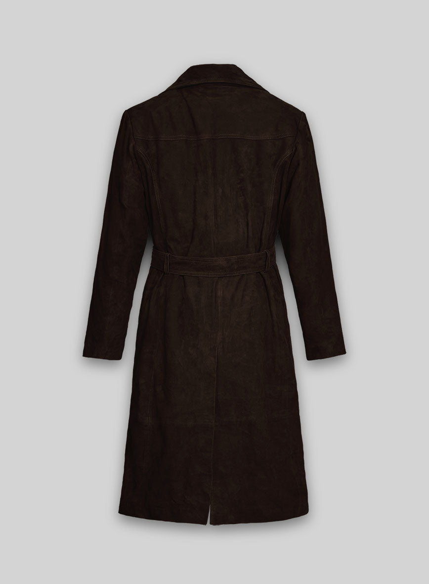 Dark Brown Suede Alpine Leather Long Coat