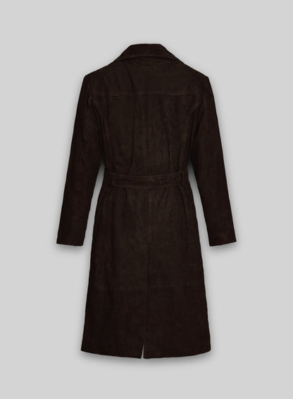 Dark Brown Suede Alpine Leather Long Coat