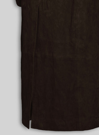 Dark Brown Suede Alpine Leather Long Coat