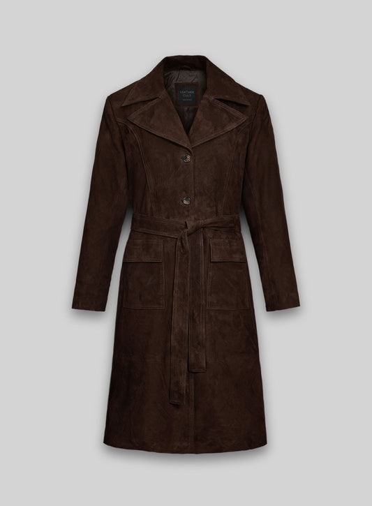 Dark Brown Suede Alpine Leather Long Coat
