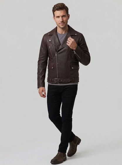 Dauntless Brown Biker Leather Jacket