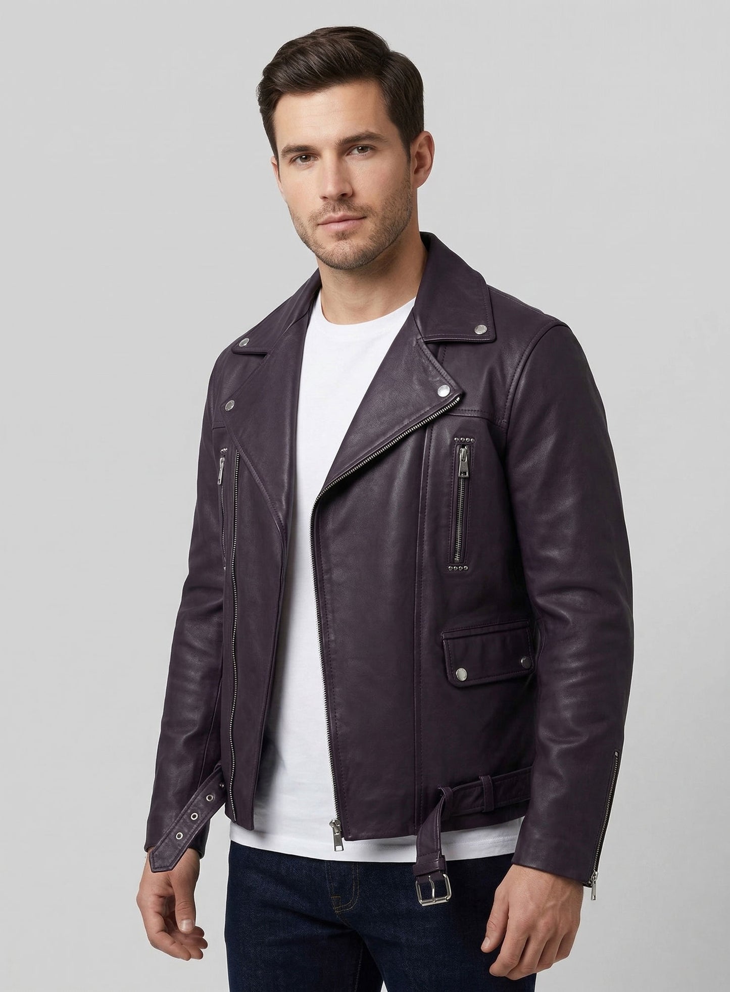 Dauntless Purple Biker Leather Jacket