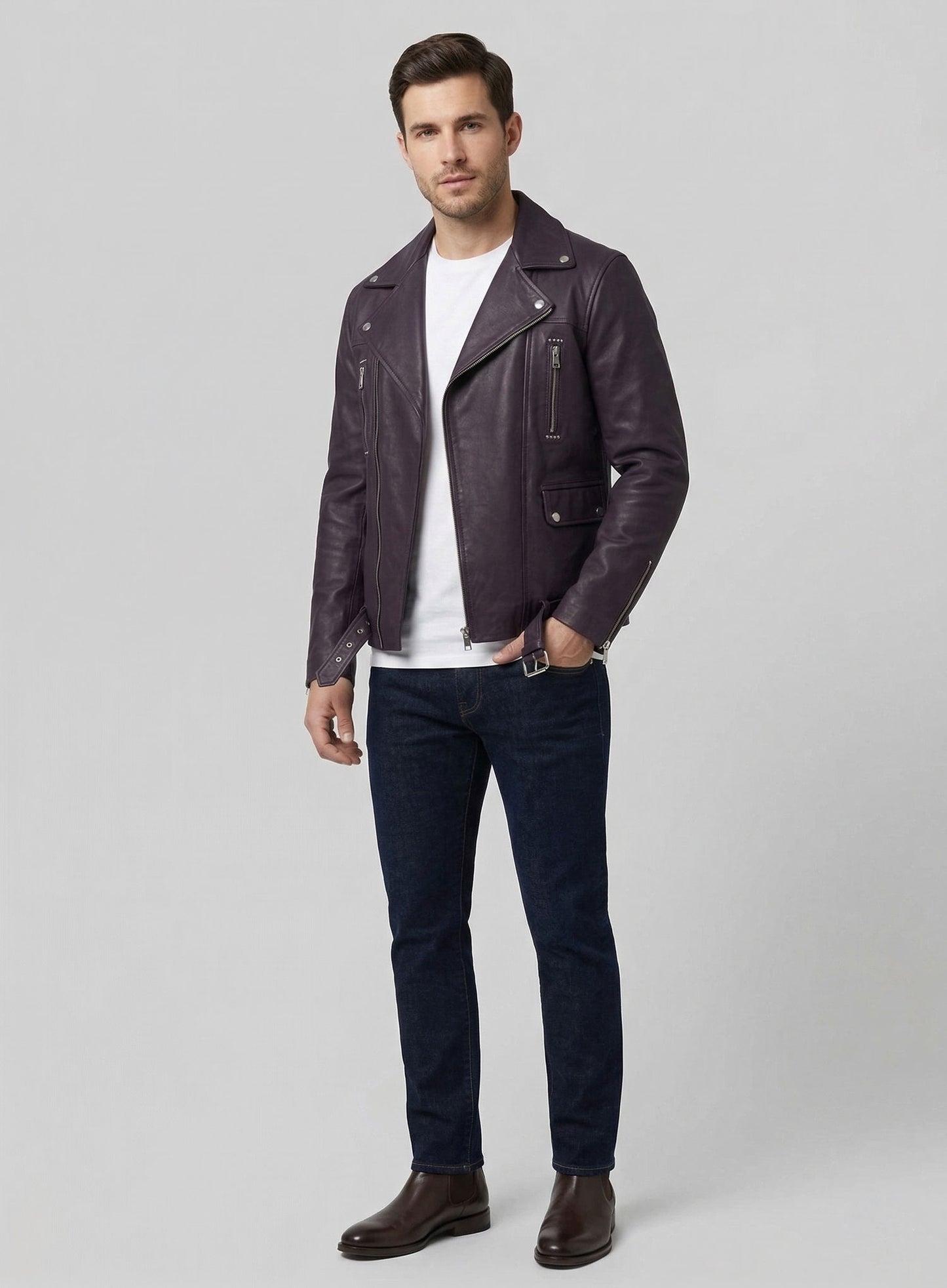 Dauntless Purple Biker Leather Jacket