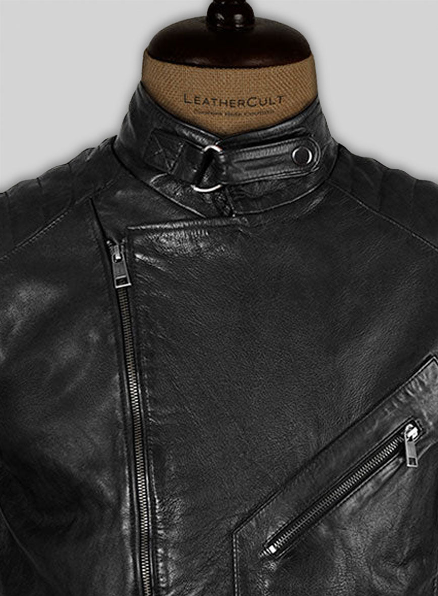 Thick Goat Black Washed & Wax David Leather Jacket