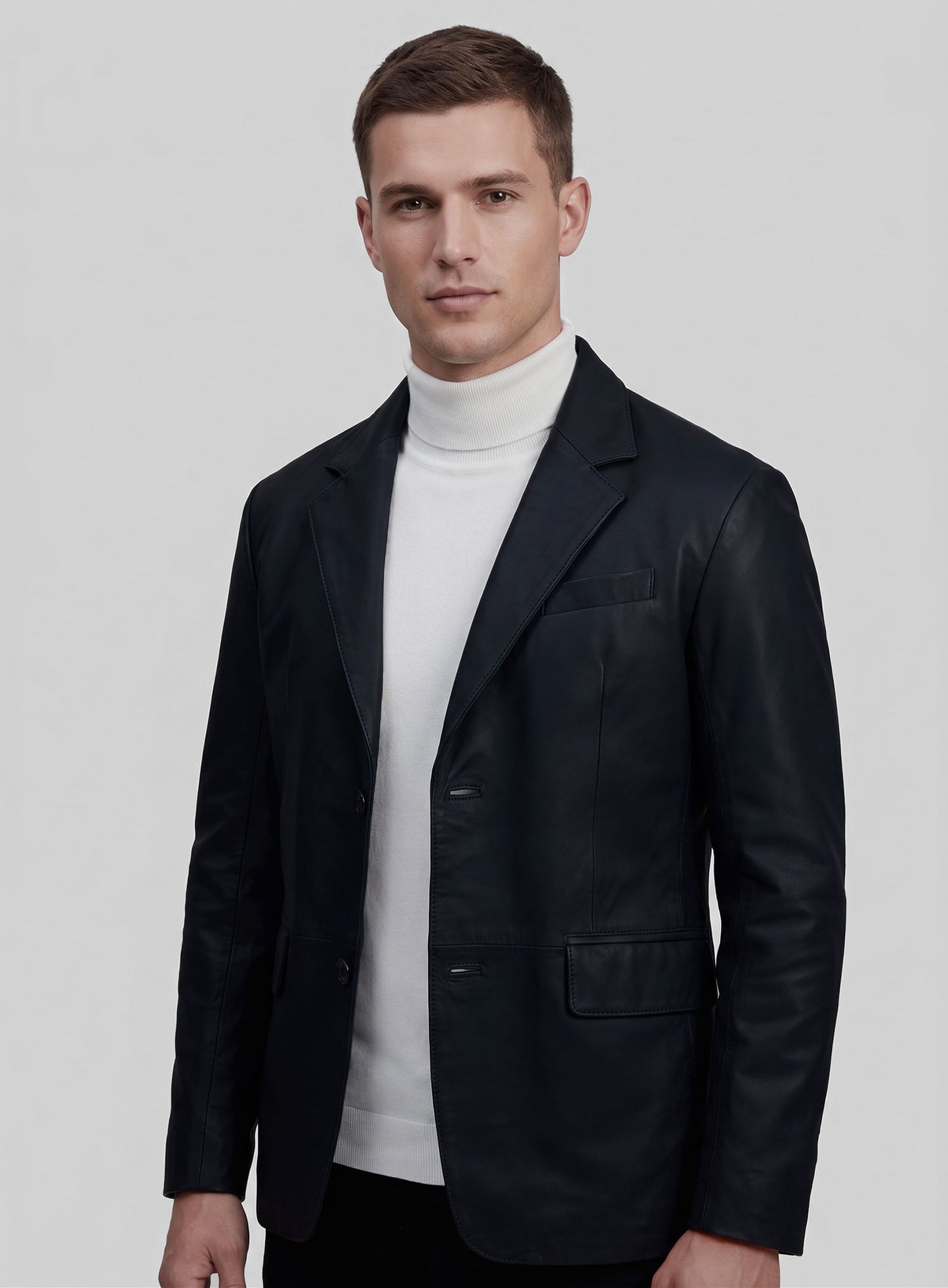 Deep Blue Lambskin Leather Blazer