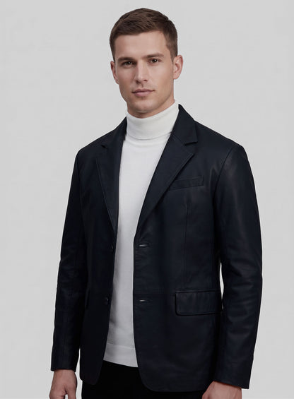 Deep Blue Lambskin Leather Blazer