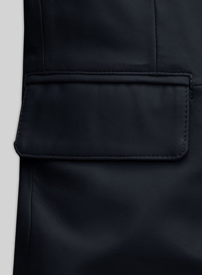 Deep Blue Lambskin Leather Blazer