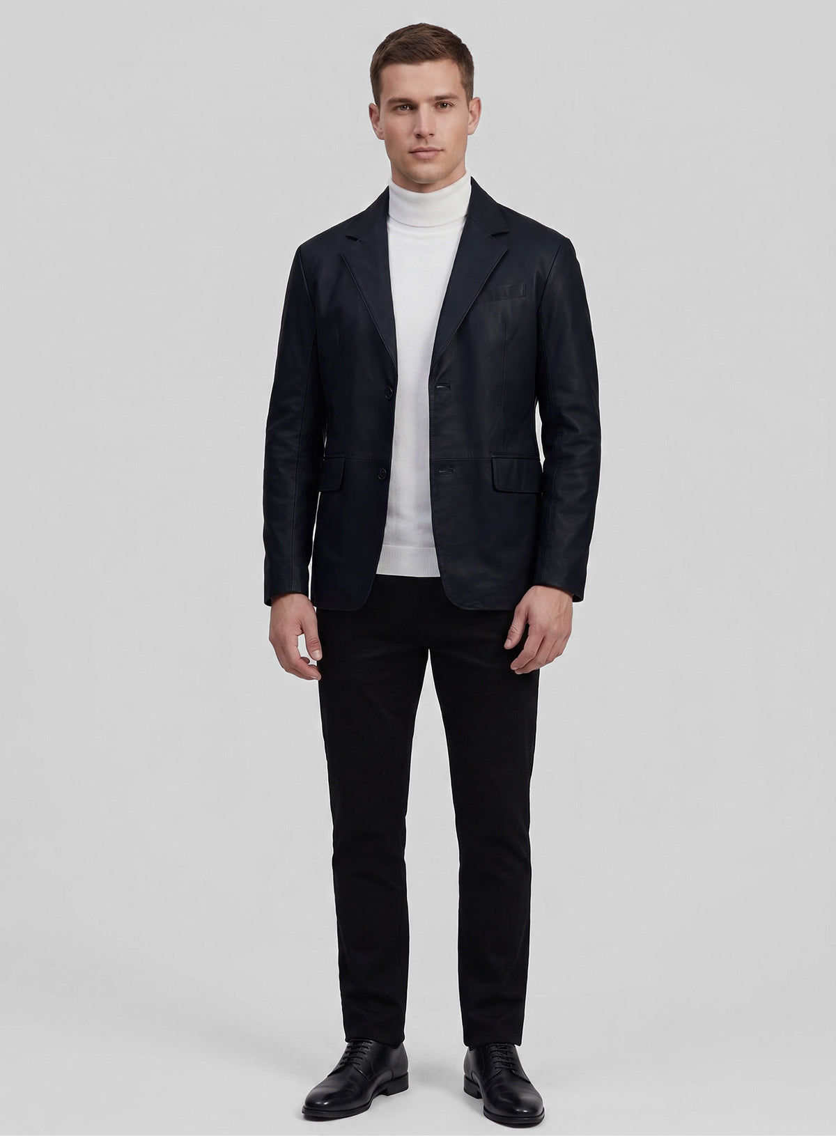 Deep Blue Lambskin Leather Blazer