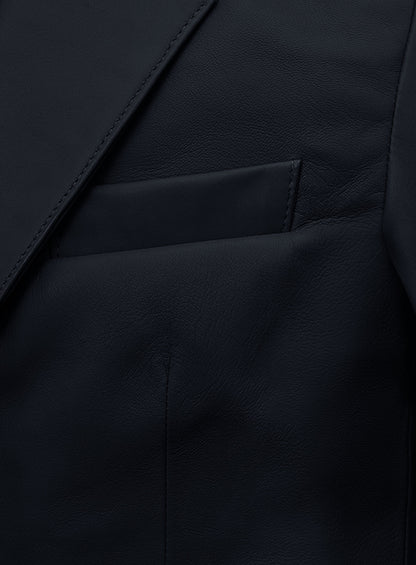Deep Blue Lambskin Leather Blazer