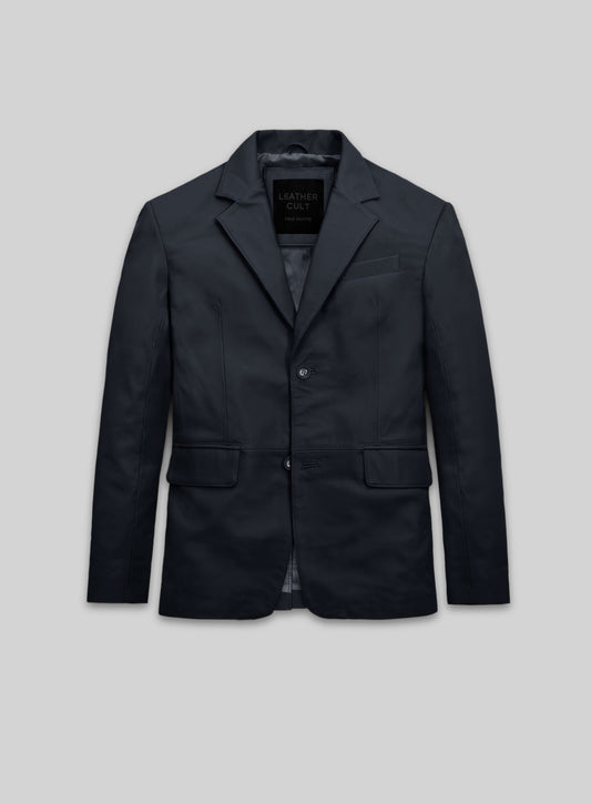 Deep Blue Lambskin Leather Blazer