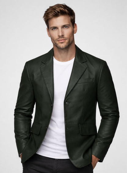 Deep Olive Lambskin Leather Blazer
