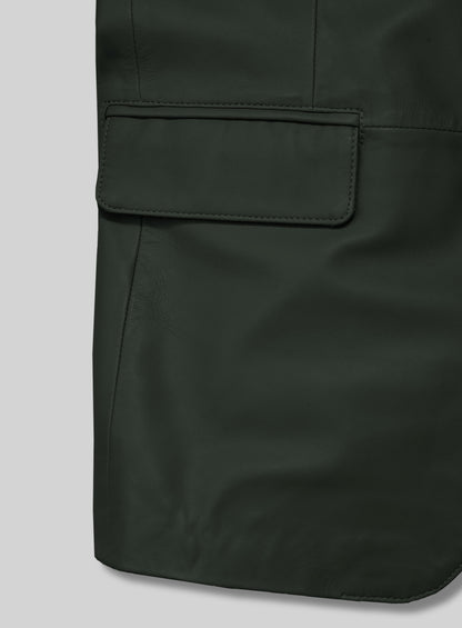 Deep Olive Lambskin Leather Blazer