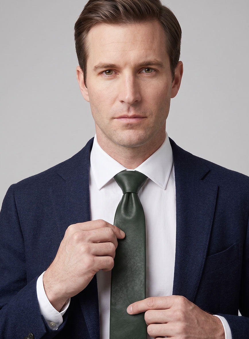Deep Olive Lambskin Leather Tie