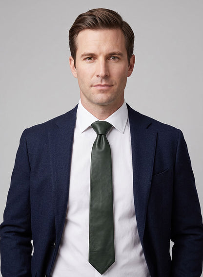 Deep Olive Lambskin Leather Tie