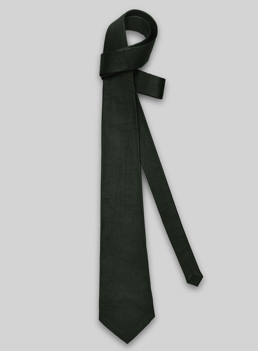 Deep Olive Lambskin Leather Tie