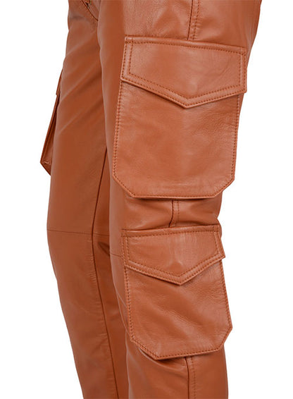 Terrain Brown Drifter Leather Cargo Pants - LeatherCult