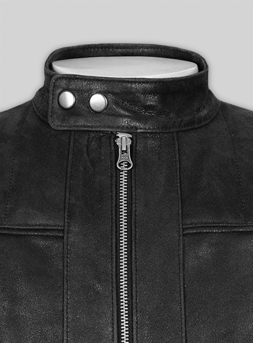 Distressed Black Leather Jacket # 112