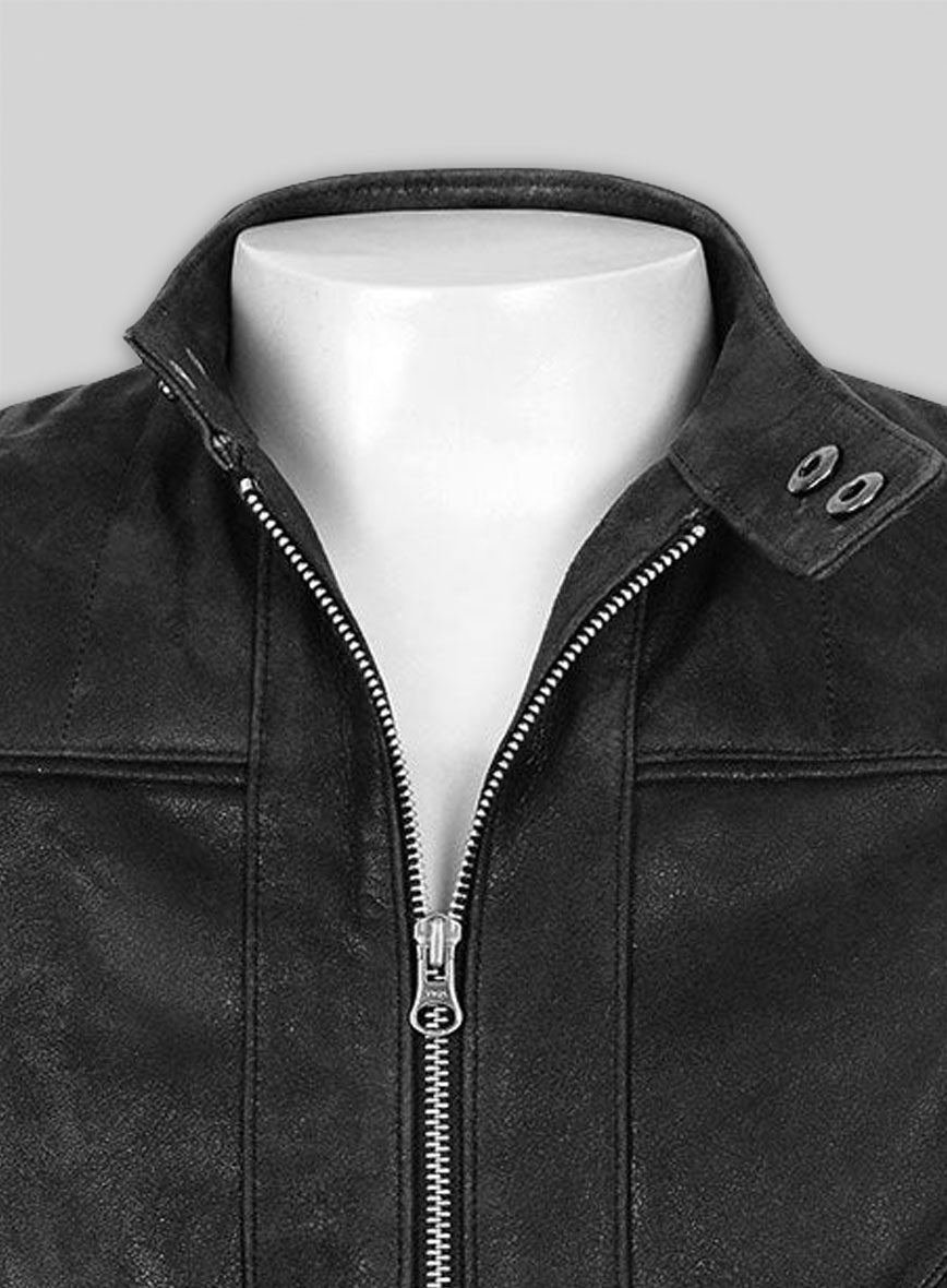 Distressed Black Leather Jacket # 112