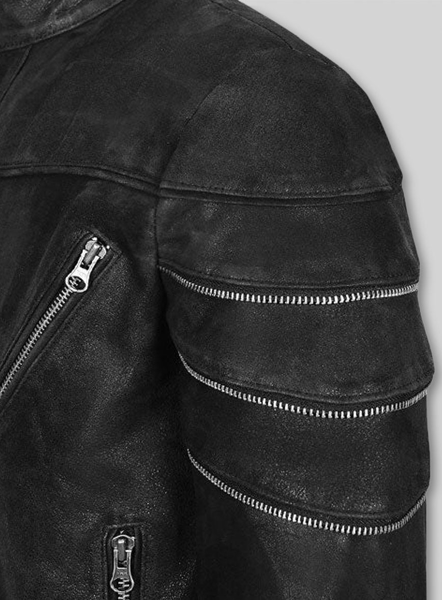 Distressed Black Leather Jacket # 112