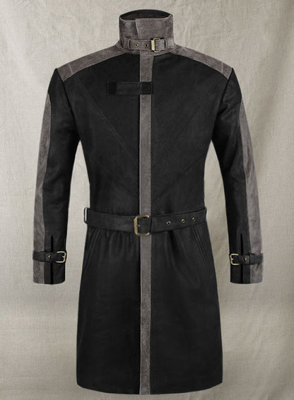 Distressed Black Aiden Pearce Watch Dog Leather Trench Coat - LeatherCult