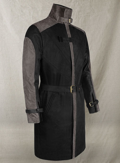 Distressed Black Aiden Pearce Watch Dog Leather Trench Coat - LeatherCult