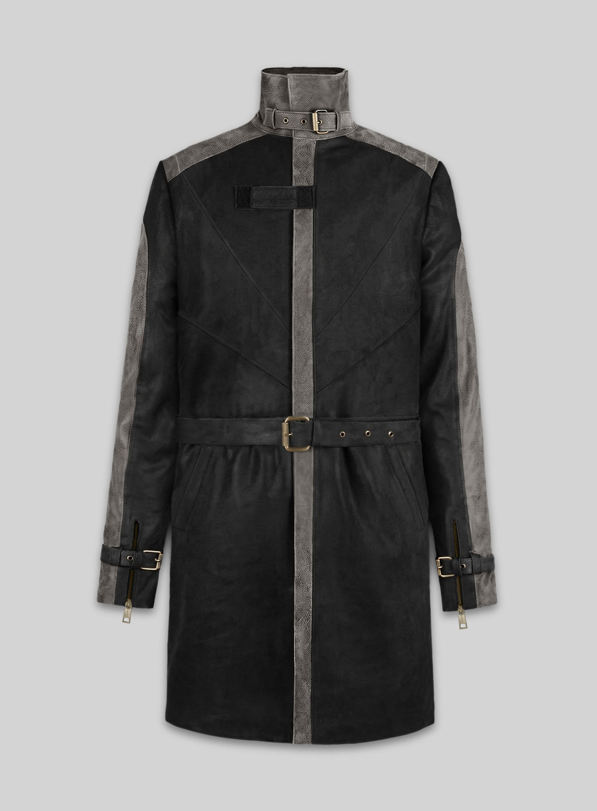 Distressed Black Aiden Pearce Watch Dog Leather Trench Coat