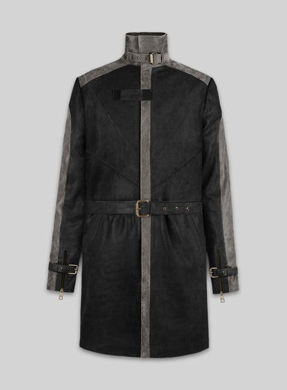 Distressed Black Aiden Pearce Watch Dog Leather Trench Coat